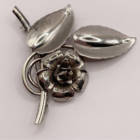 Forster vintage sterling silver flower and leaves on a branch brooch pin - Picture 3 of 10
